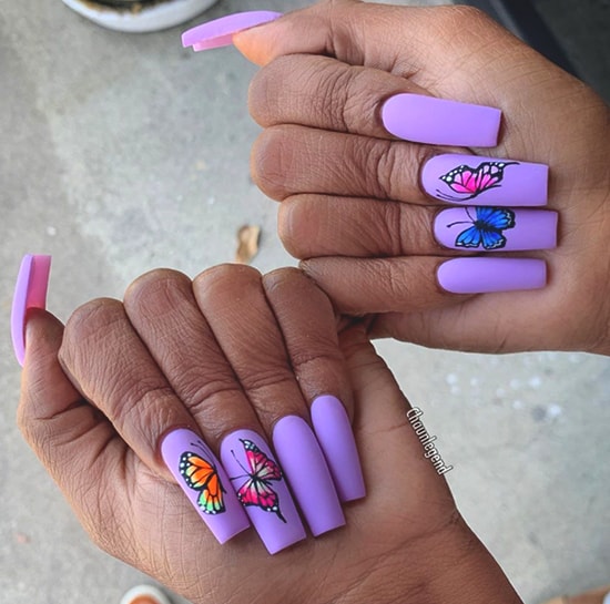 butterfly purple nail art idea