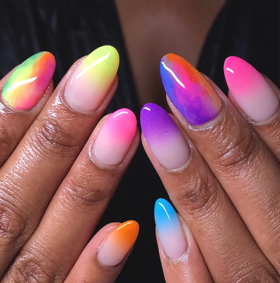 nude to neon ombre spring nail art ideas