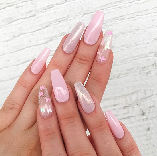 pink butterfly nail art idea