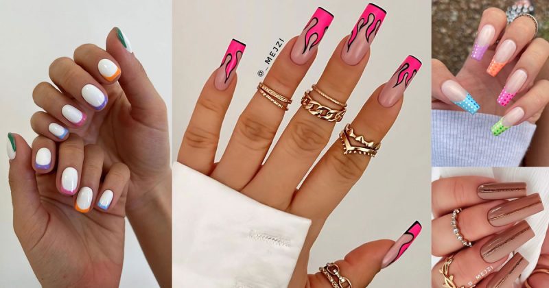55 Trendy Summer Nail Colours & Designs : Hot Pink Flame Tip Nails