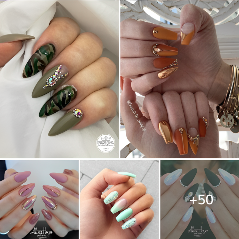 50 Cute Nail Art Design Ideas With Pretty & Creative Details : Matte Green And Glitter