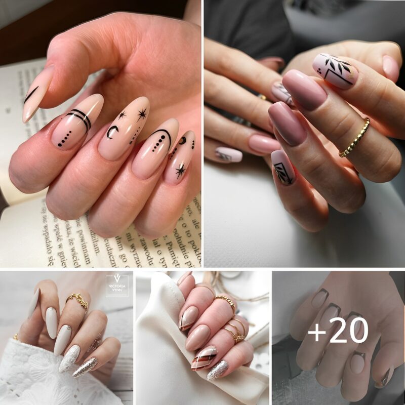 20+ Creatiʋe Ideas for Neutral Nails that Rock: Beige Nails with Design.