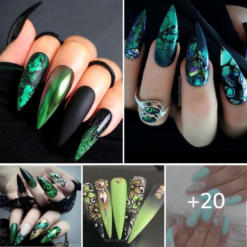 Hot Black And Green Nails
