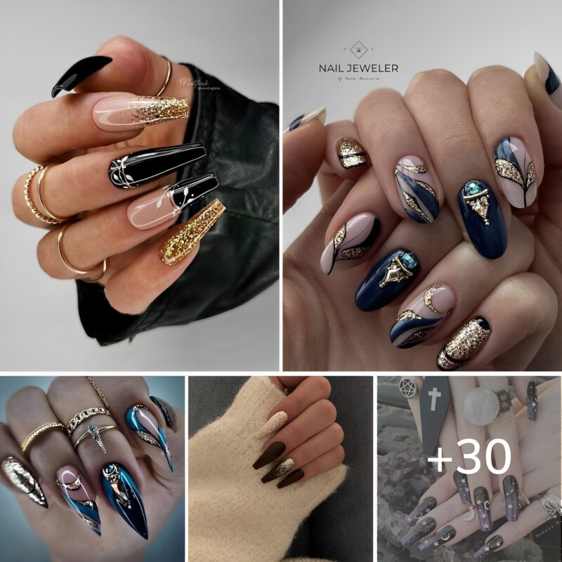 30 Enchanting Blɑck Glitter Nails That Embrɑce Glam Over Goth