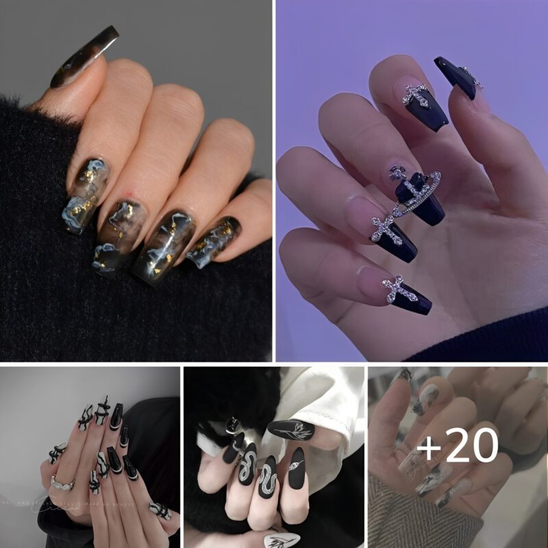 Trendy Black Round Nails