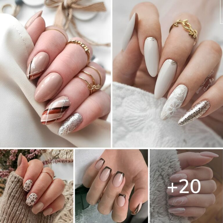 20+ Creative Ideas for Neutral Nails that Rock: Beige Nails with Design.