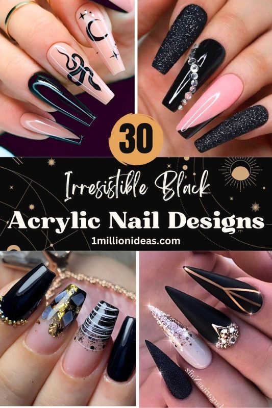30 Irresistible Black Acrylic Nail Designs