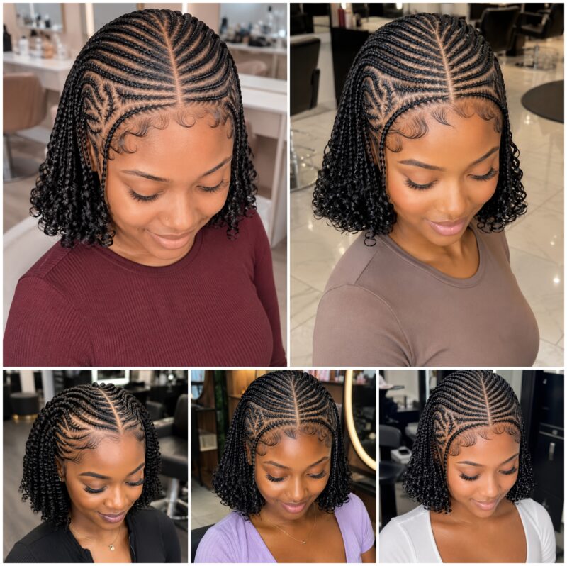 Center-Part Braids With Short Ringlet Curls