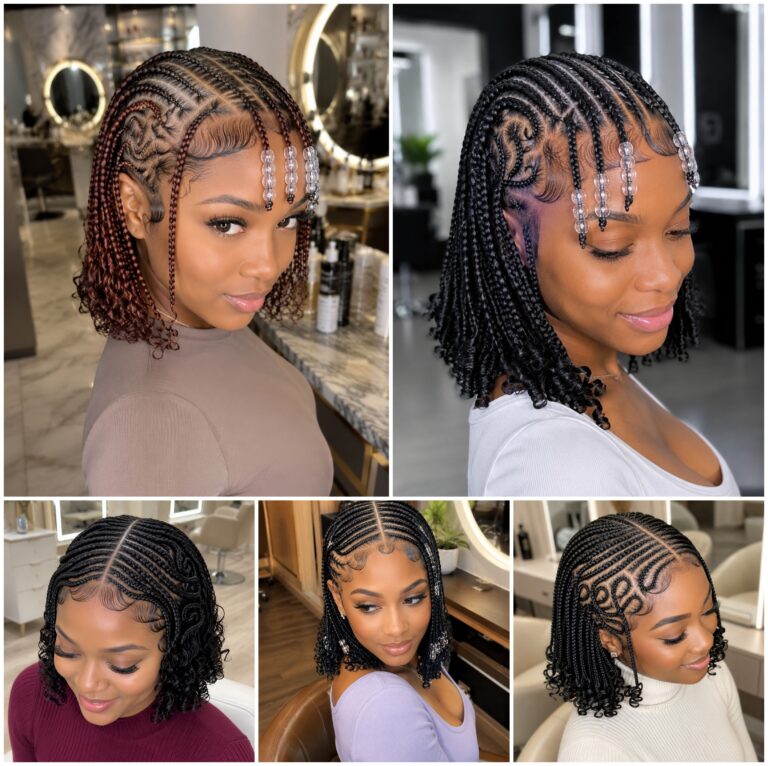 Short Feed-In Cornrows With Curly Tips