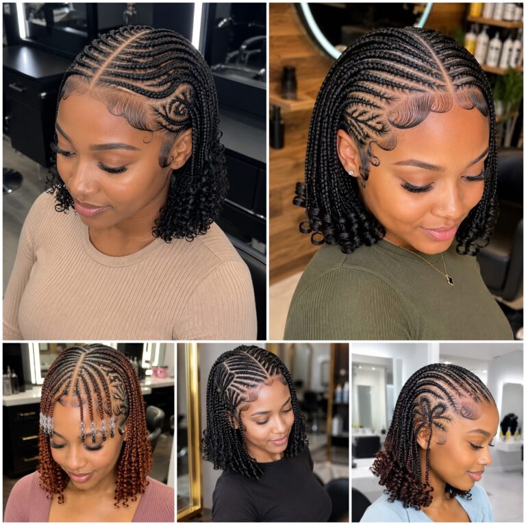 Curved Cornrow Styles for a Braided Bob