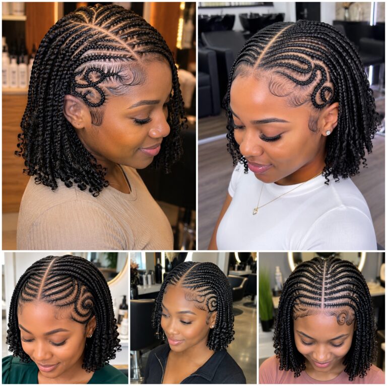 Symmetrical Cornrow Patterns With Curly Lengths